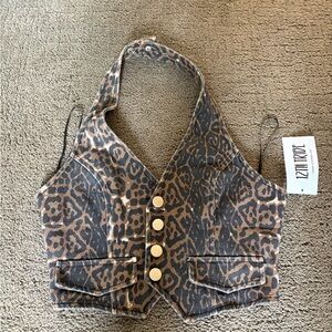 12th Tribe Leopard Print Vest Top - Brown and Black